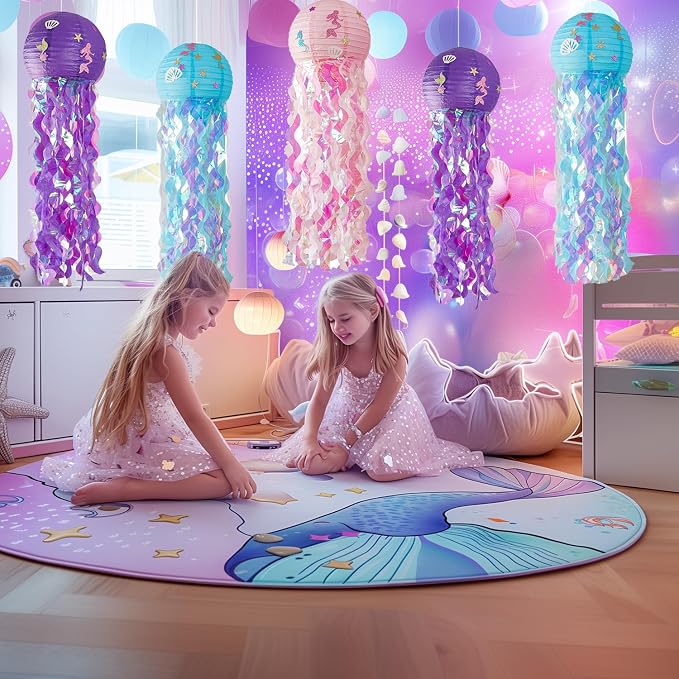 OBXT 12" Colorful Jellyfish Lanterns - Mermaid Birthday Party Decorations, Under the Sea & Ocean Theme Hanging Jellyfish Decor for Classroom, Nautical Events, and Underwater Adventure (Set of 6)