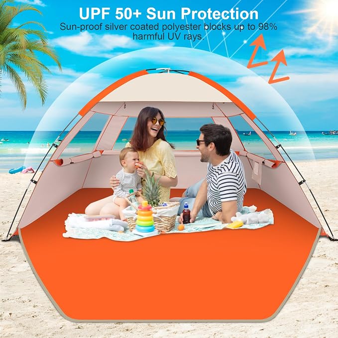 Gorich Beach Tent Sun Shelter for 3/4/6/8/10 Person with UPF 50＋ UV Protection, Lightweight & Easy Setup Beach Shade Canopy, Portable Beach Shade Tent Beach Cabana