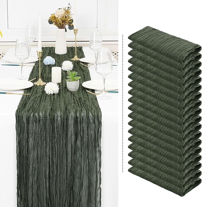 18 Pack Deep Green Cheesecloth Table Runner Gauze Table Runner 10FT Long Semi-Sheer Table Runner Boho or Rustic Wedding Table Decor for Wedding Decor Arch Draping Bridal Shower Holiday Party