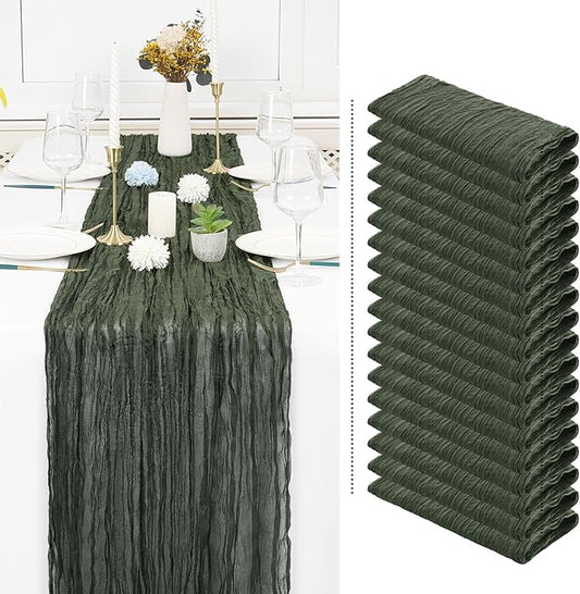 18 Pack Deep Green Cheesecloth Table Runner Gauze Table Runner 10FT Long Semi-Sheer Table Runner Boho or Rustic Wedding Table Decor for Wedding Decor Arch Draping Bridal Shower Holiday Party