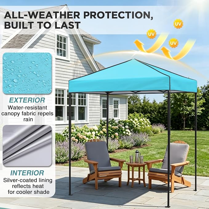 EAGLE PEAK 6x4 Instant Pop Up Canopy Tent, Straight Leg Sun Shelter, Portable Canopy with Carry Bag for Camping, Beach & Sports, Light Blue