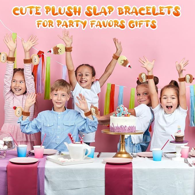 Lenwen 8 Pcs Dessert Stuffed Slap Bracelets for Kids Plush Dessert Slap Snap Bracelets Bulk Sweet Pudding Roll Cake Plush Wrist Bands for Food Birthday Graduation Party Favors Gift Boys Girls