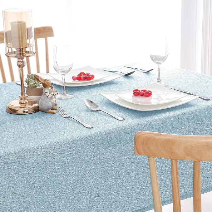 Hiasan Faux Linen Rectangle Tablecloth - Wrinkle and Stain Resistant Washable Table Cloth for Kitchen Dining Room Holiday Table Cover for Dinner, Lux Slate Blue, 54 x 108 Inch