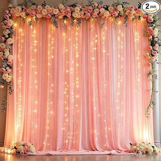 10 x 10ft Dusty Pink Backdrop Curtains with Lights String for Girls Party Photo Backdrop Drapes Wrinkle Free Polyester Curtains Backdrop for Birthday Wedding Reception Baby Shower Ceremony-5 x 10ft 2P
