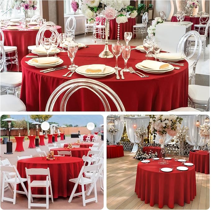 8 Pack Red Round Tablecloth 90 Inch Red Table Cloth, Washable Polyester Fabric Stain and Wrinkle Resistant Table Cover for Party Wedding Buffet Dining Banquet Anniversary