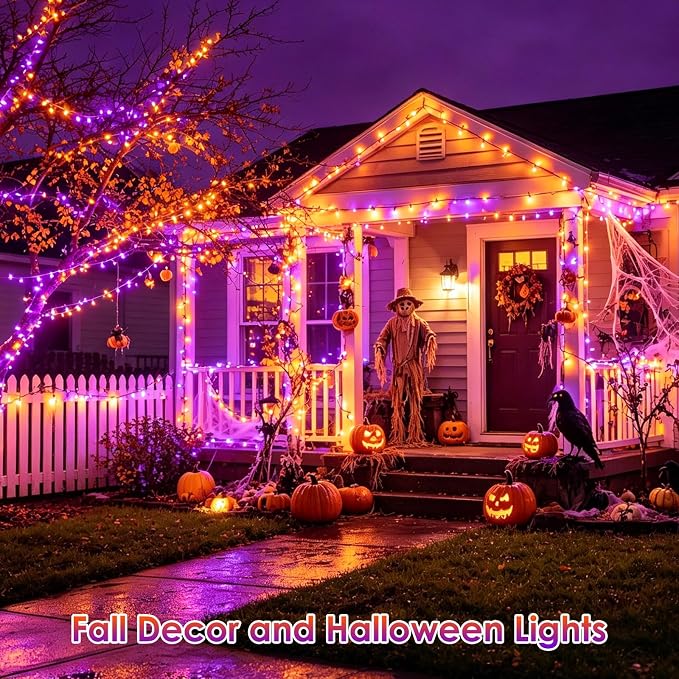 Smart Color Changing Fall Lights String 66 FT 200 LED Orange App Remote | Fall Decor, Orange Purple Halloween Lights,Music Syn, Multicolor and Modes, Custom Timer Settings, Indoor Outdoor Waterproof