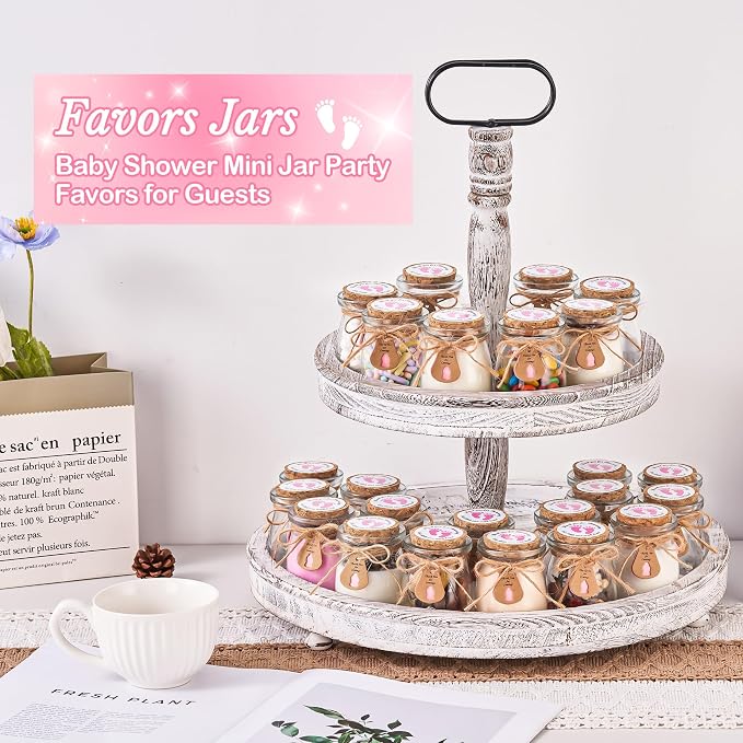 12 Pcs Baby Shower Party Favors for Guests, Baby Shower Gifts for Guest, 3.4 oz Small Glass Mason Jars with Cork Lids, Stickers, Label Tags, Twine, Organza Bags, Mini Candy Jar Favors for Girls