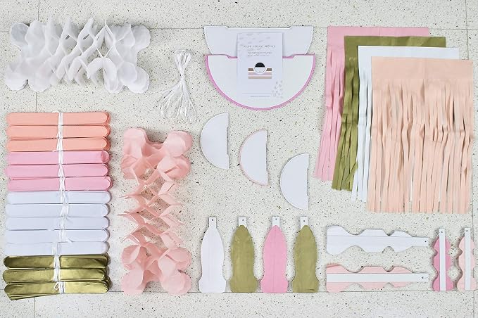 Eco Friendly Paper Party Decoration Set - 45 Pieces, Golden Blush - Plastic-Free FSC Sustainable Recyclable Reusable Pack