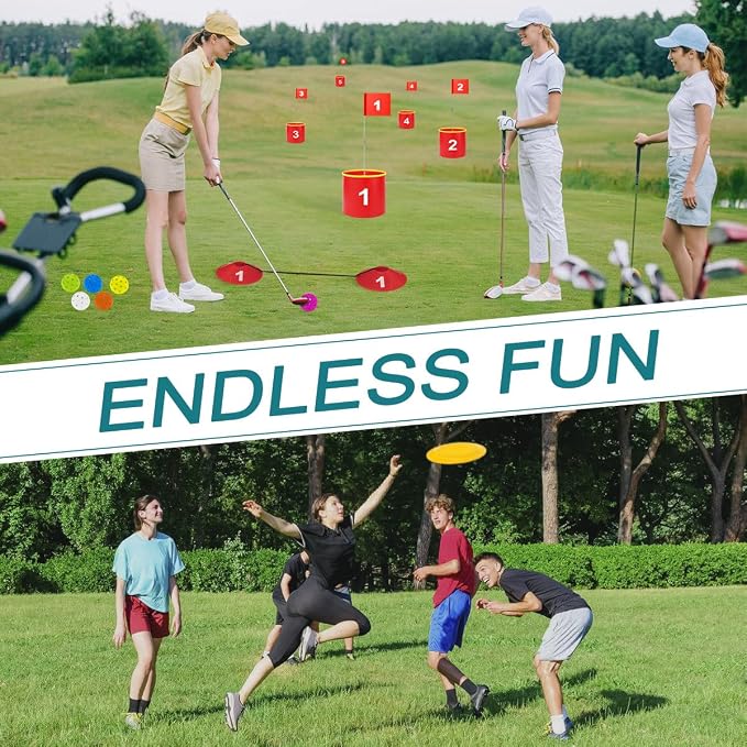 FINCOME Golf Yard Bucket Games 9 Holes Golf Practice Game with Flag, Golf Chipping Game for Kids and Adults Outdoor Indoor Portable Backyard Golf Game for Park, Beach, Backyard, Lawn