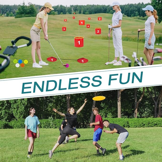 Golf Yard Bucket Games, 6 Holes Golf Practice Game with Flag, Indoor Outdoor Golf Chipping Game for Park, Beach, Backyard, Lawn