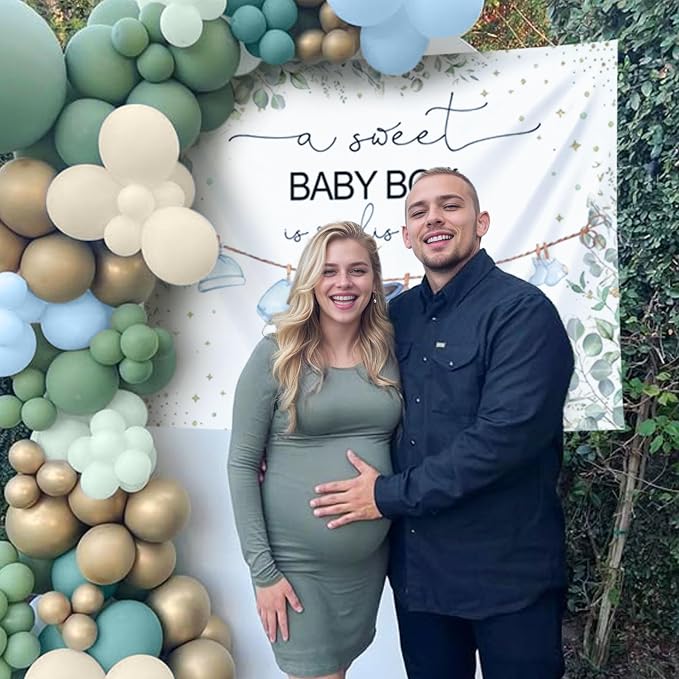 Greenery Baby Shower Decorations Boy A Sweet Baby Boy is On The Way Backdrop for Boy Birthday Party Decor Sage Green Balloons Oh Boy Baby Shower