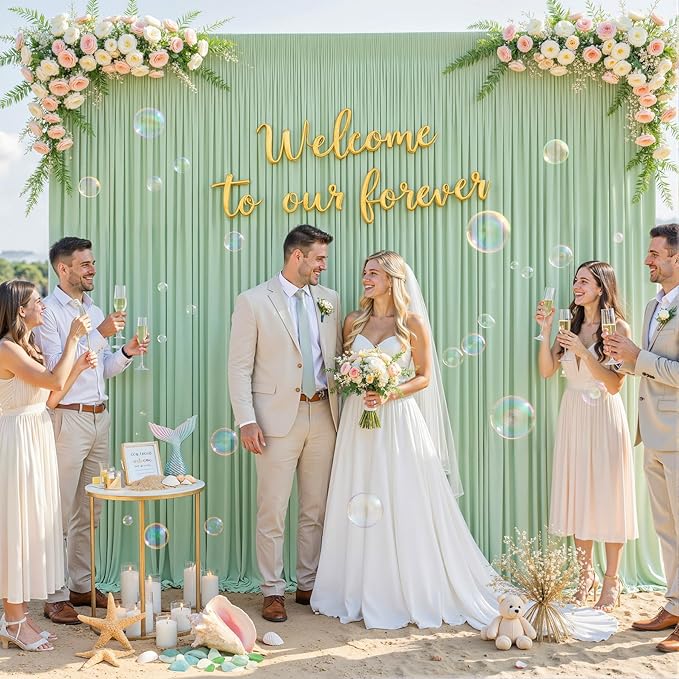 4 Panels Sage Green Backdrop Curtain for Parties Wrinkle Free Dark Green Photo Curtains Backdrop Drapes Fabric Decoration for Baby Shower Birthday Party Photography 20ft(W) x 10ft(H)