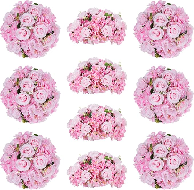 Pink Flowers Balls for Centerpieces: 10 PCS 15.7" Diam Flower Centerpieces for Tables in Wedding Reception Decorations Arrangement for Party Celebration Planners