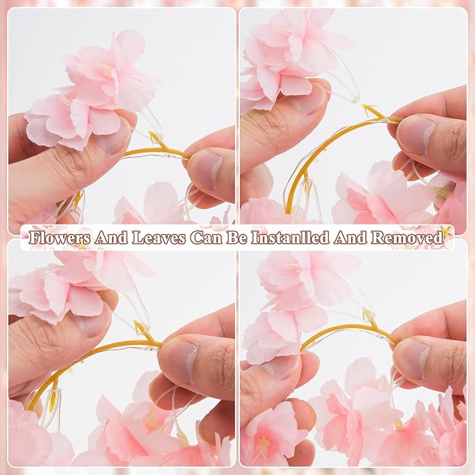 JMEXSUSS Cherry Blossom Lights Battery Operated, 15.75 FT 48 LED Pink Flower Garland with Lights, Artificial Flower Vines Garland for Gackdrop Spring Wedding Bedroom Classroom Indoor Decor
