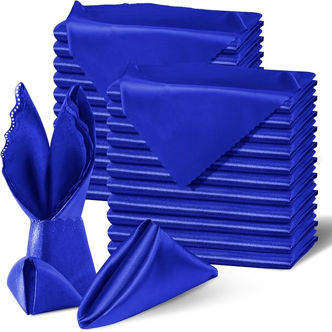 Homiest Royal Blue Satin Napkins - 100 Pack, 17x17 Inches, Scalloped Square, Silky Elegant Wedding Napkins for Restaurant Banquet Graduation Party
