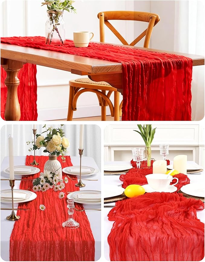 Red Cheesecloth Table Runner 21x120 Inch Gauze Table Runners Reusable Polyester 10ft Boho Rustic Cheese Cloth Table Runner for Wedding Party Baby Shower Birthday