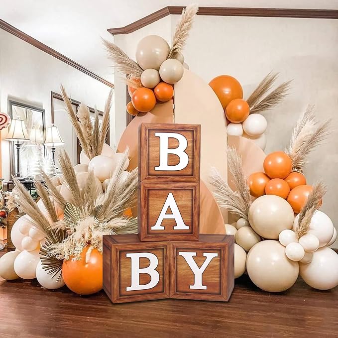 DataMoon Teddy Bear Baby Shower Party Decorations - Wood Grain Boxes with Baby Letters, 90PCS Nude and Brown Balloons, Boho Backdrop “We Can Bearly Wait” for BabyShower, Gender Reveal,Birthday Party