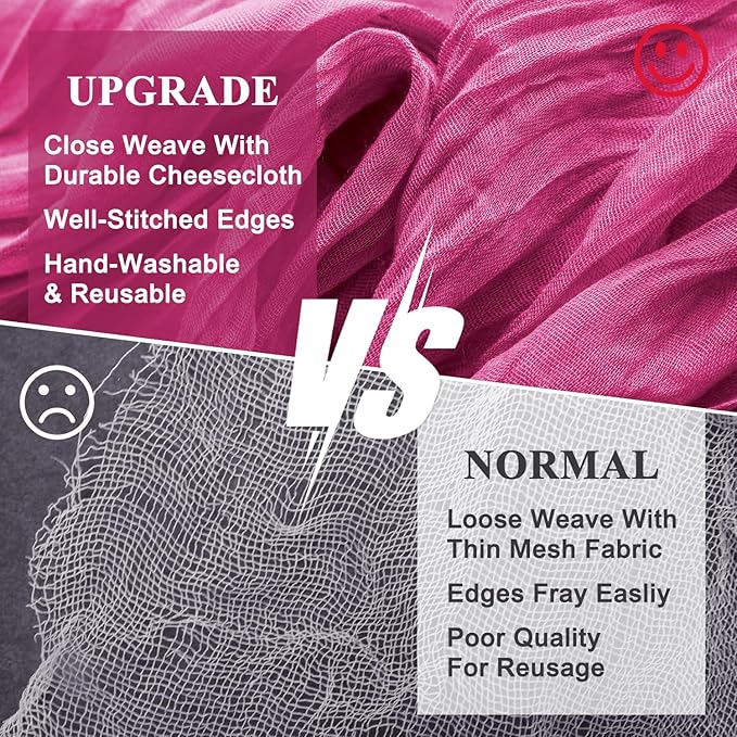 Wokceer Cheesecloth Table Runner 12Pack 10FT Fuchsia Boho Gauze Cheese Cloth Table Runner for Party Long Rustic Sheer Table Runners for Baby Bridal Shower Wedding Easter Table Decor