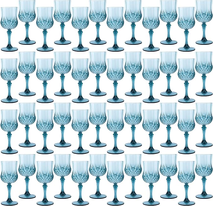 Plastic Wine Glasses, Plastic Goblets Vintage Style Cordial Unbreakable Drinking Glasses, Reusable Drinkware for Wedding Reception, Grand Event Party Supplies (48, Dusty Blue)