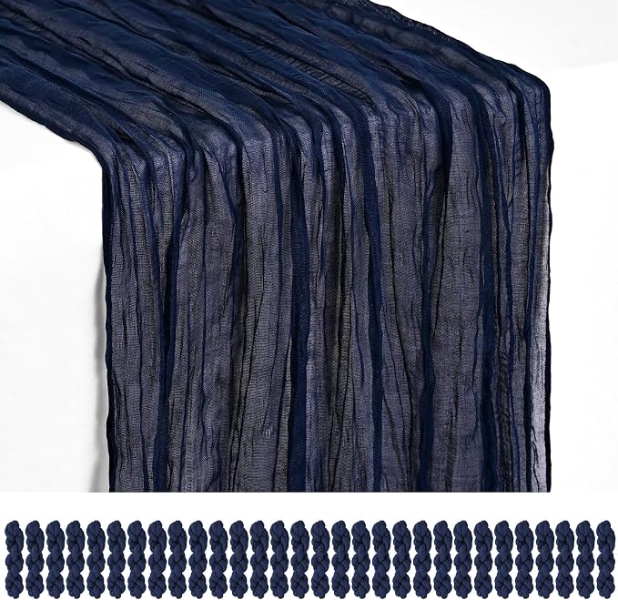 30 Pack Navy Blue Cheesecloth Table Runner 17 x 108 inch Boho Gauze Table Runner Rustic Sheer Cheese Cloth Table Decorations for Wedding Party Baby Bridal Shower Birthday Holiday Home