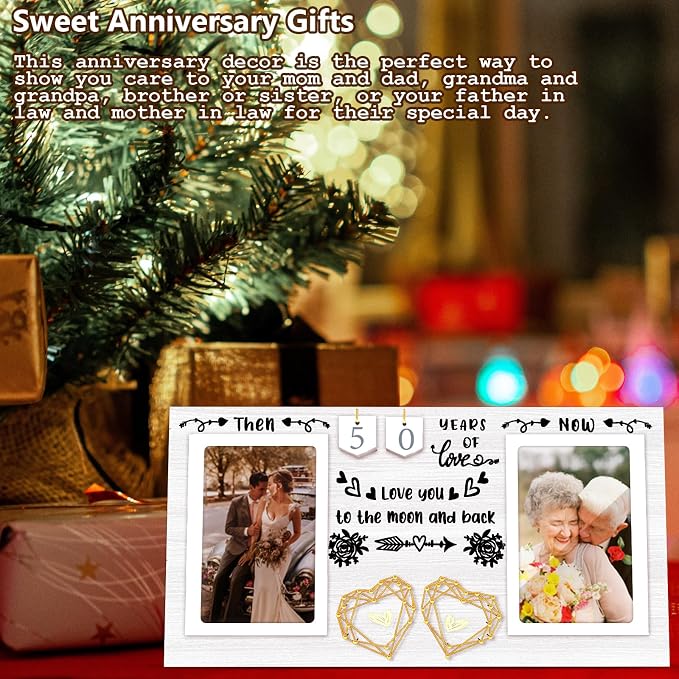 Then & Now Anniversary Picture Frame for Couple - 1-99 Years Wedding Picture Frame,Engagement Bridal Shower Gifts for Couples Wooden Photo Frame Holds Two 4x6 Photos-White