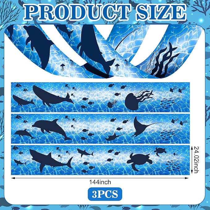 Feifeiya 3 Pcs Under The Ocean Classroom Ceiling Decor 24 Inch x 12 ft Summer Whale Birthday Party Decor VBS 2026 Under The Sea Ceiling Cover Shark Banner for Preschool Kindergarden School Daycare