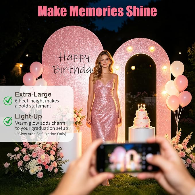 6FT Arch Backdrop with Stand Set, Lighted Arch Set, No-Tip Stability Glow Foam Board Photo Booth Background for Wedding Birthday Party Ceremony Baby Shower Banquet Decoration Reusable - Pink