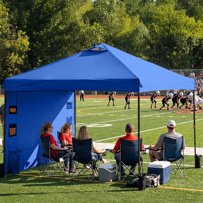 GAFETE 10×10 Pop Up Canopy Tent with 1 Pockets Sidewall, Easy up Sun Shade with One Push Setup, Portable Instant Outdoor Canopy Tent for Events Parties Camping with Carrying Bag (Navy, 10x10 FT)