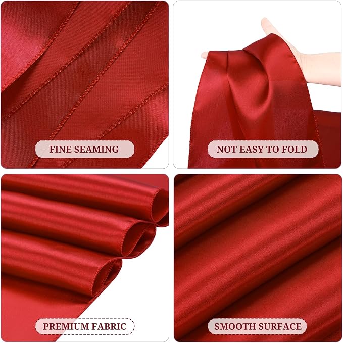 15 Pack Red Table Runner 12 x 108 Inch Long Table Runner for Party, Smooth Satin Fabric Table Decor for Wedding, Birthday Party Banquets Graduation Engagements Decoration