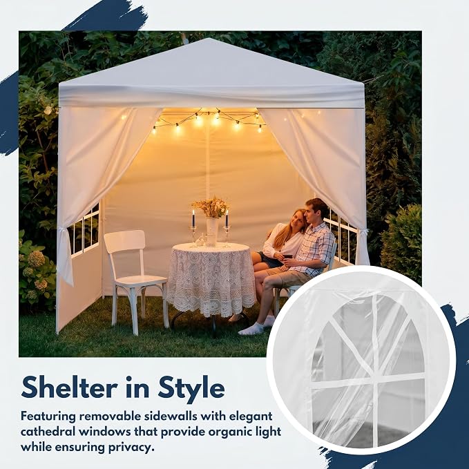 6.5x6.5FT Canopy Tent, Portable Heavy Duty Outdoor Tent with 4 Removable Sidewalls, Waterproof Party, Camping, Picnic & Backyard Shelter, White