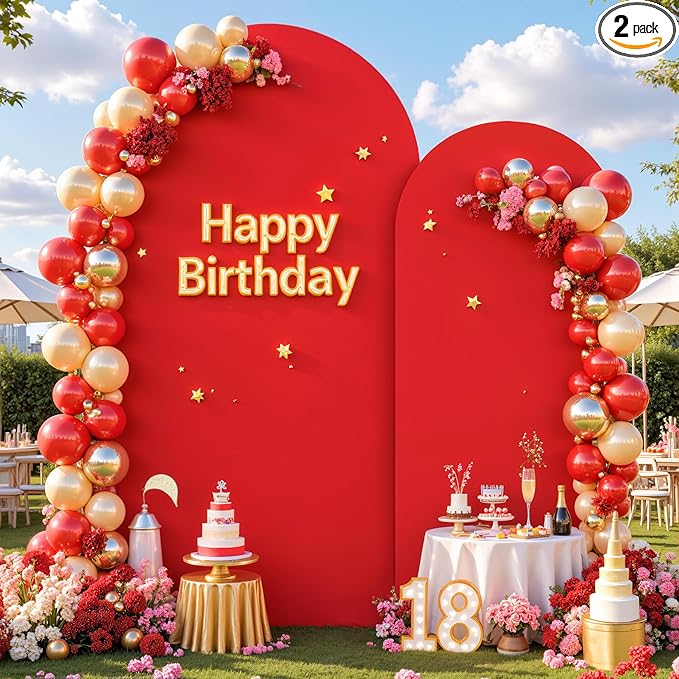 Red Arch Cover 2 Set-7.2 and 6ft Red Arch Backdrop Cover Spandex Fitted Christmas Arch Stand Covers Stretchy Backdrop for Birthday Party Baby Shower Bridal Shower Wedding Banquet Photo Background