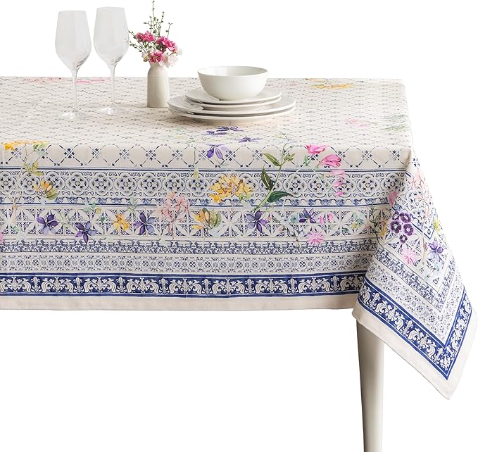 Maison d' Hermine Table Cloth Rectangle Table 100% Cotton 70 x 108 Inches Tablecloth Reusable Decorative for Dining Kitchen Room Farmhouse Party Home Hotel Restaurant Spring Summer - Faience