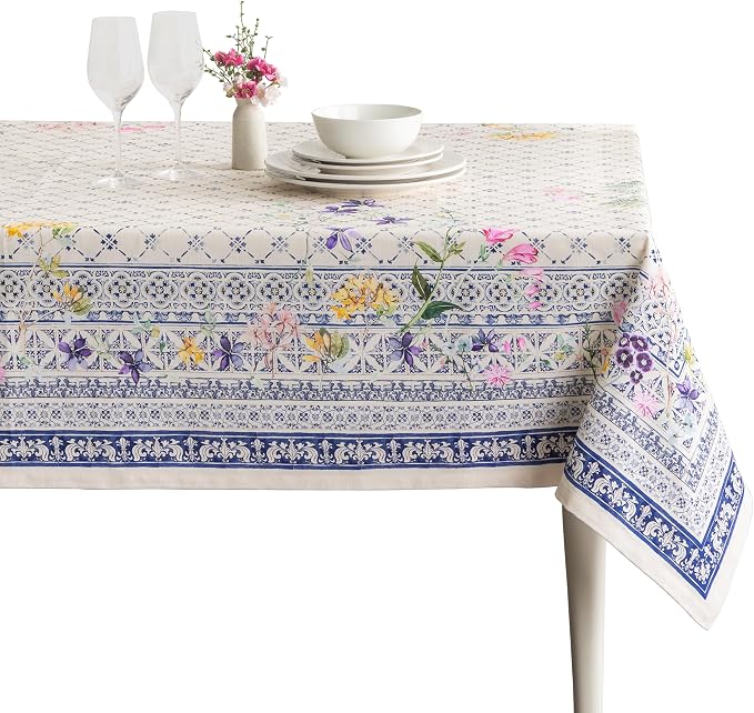 Maison d' Hermine Table Cloth Rectangle Table 100% Cotton 60 x 120 Inches Tablecloth Reusable Decorative for Dining Kitchen Room Farmhouse Party Home Hotel Restaurant Spring Summer - Faience