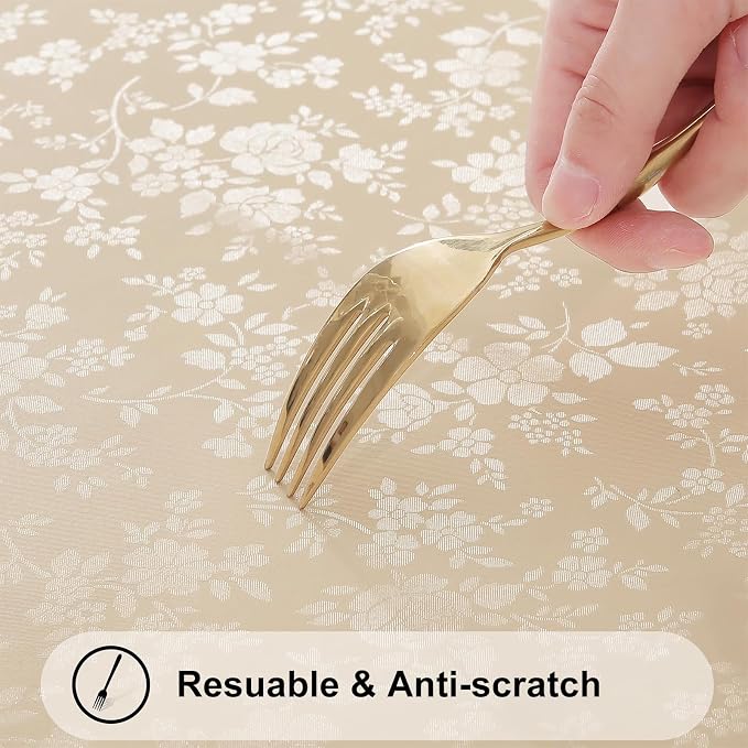 Smiry Rectangle Table Cloth, Waterproof Heavy Duty Vinyl Tablecloths, Wipeable Washable Table Cover for Kitchen and Dining Room (Beige, 60" X 84") (Pack of 2)