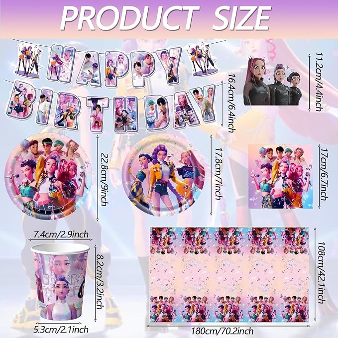 118 Psc For K Pop Demon Birthday Party Supplies Set, Demon Theme, Plates, Cups, Utensils, Napkins, Tablecloth