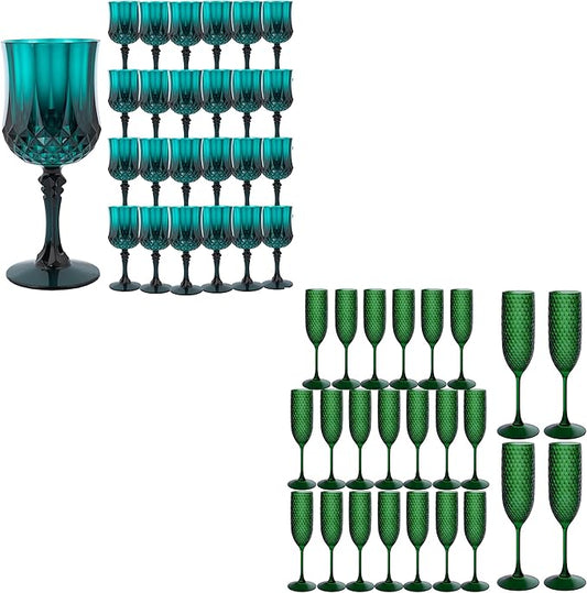 Plastic Wine Glasses，Plastic Goblets Vintage Style Cordial Drinking Glasses for Wedding Reception, Christmas Grand Event Party Supplies