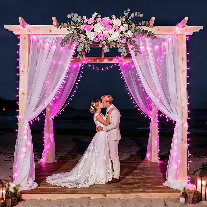 JMEXSUSS 33ft 100 LED Pink Battery Operated Lights with 8 Modes Remote, Pink String Lights Indoor Outdoor, Christmas String Light for Bedroom House Tree Party Porch Decor