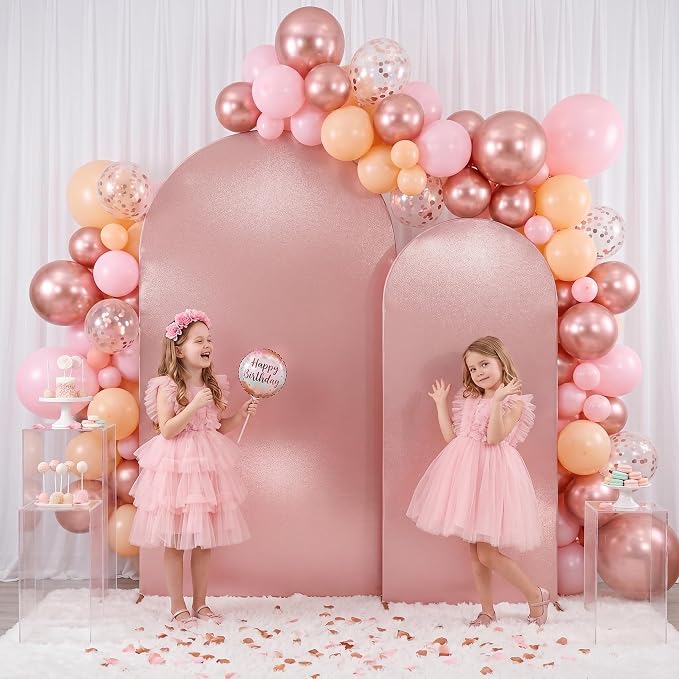 Rose Gold Shimmer Arch Backdrop Cover 6ft/7.2ft 2Set with Zipper,Thick Soft Stretchy Sequin Glitter Spandex Fitted Chiara Cover for Wedding Birthday Baby Shower Graduation Party Photo Backdrop