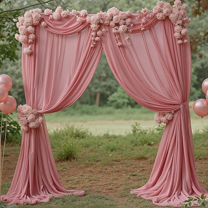 10ft x 10ft Dusty Rose Backdrop Curtains, Wrinkle-Free Sheer Chiffon Fabric Photo Backdrop Drapes for Wedding Arch Party Ceremony Stage Photography Birthday Decorations