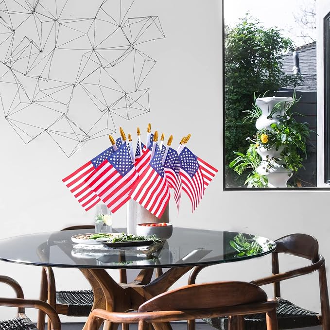HOOSUN 12 Pcs Small American Flags On Stick,4th of July Decorations Outdoor Mini USA Flag 12''x8'',American Flags for Outside,Fourth of July Flag Patriotic Decor for Yard Lawn,Memorial Day Decorations
