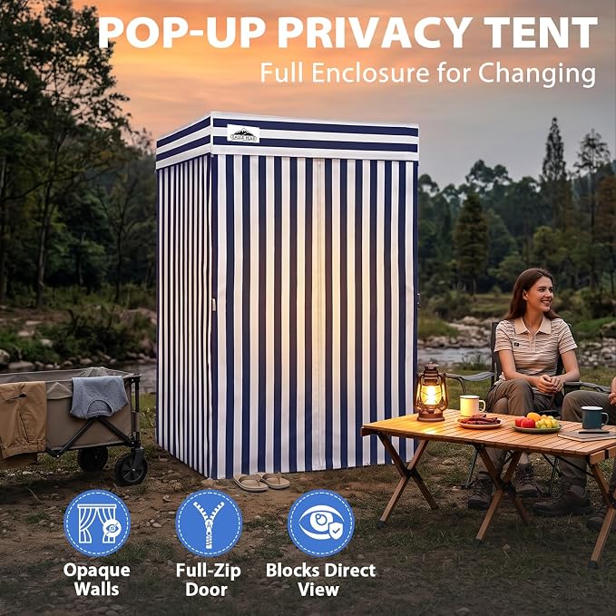 EAGLE PEAK 4x4 Pop Up Changing Tent, Flat Top Changing Room, White/Blue | Portable, Privacy Tent, Pool Cabana, Dressing Room, Shower & Toilet Use, Opaque Fabric, Instant Setup, Photoshoots, Camping