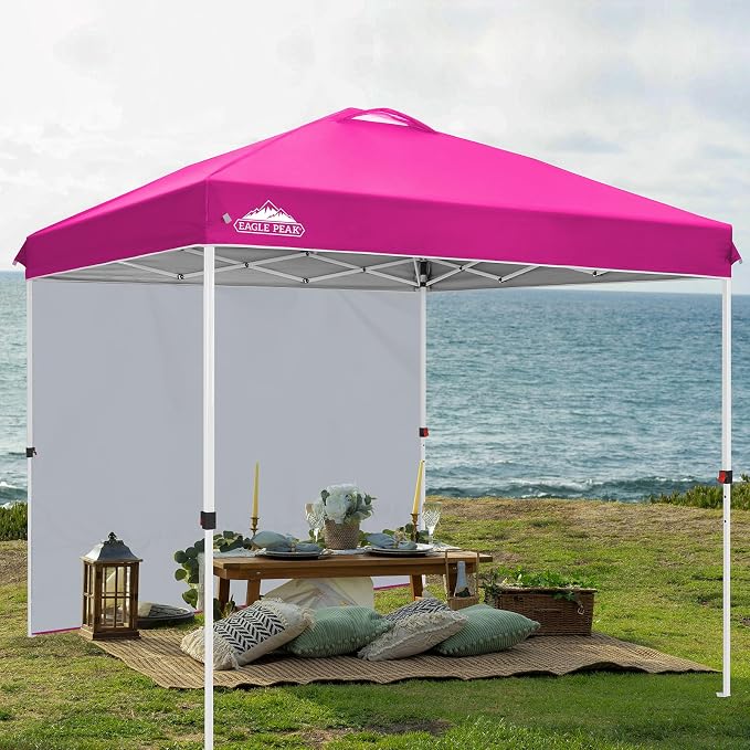 EAGLE PEAK Commercial Canopy 8x8 Pop Up Canopy Tent with 1 Sidewall, Easy Setup Heavy Duty Instant Event Shelter for Vendors & Markets, Outdoor Sun Shade, Pink