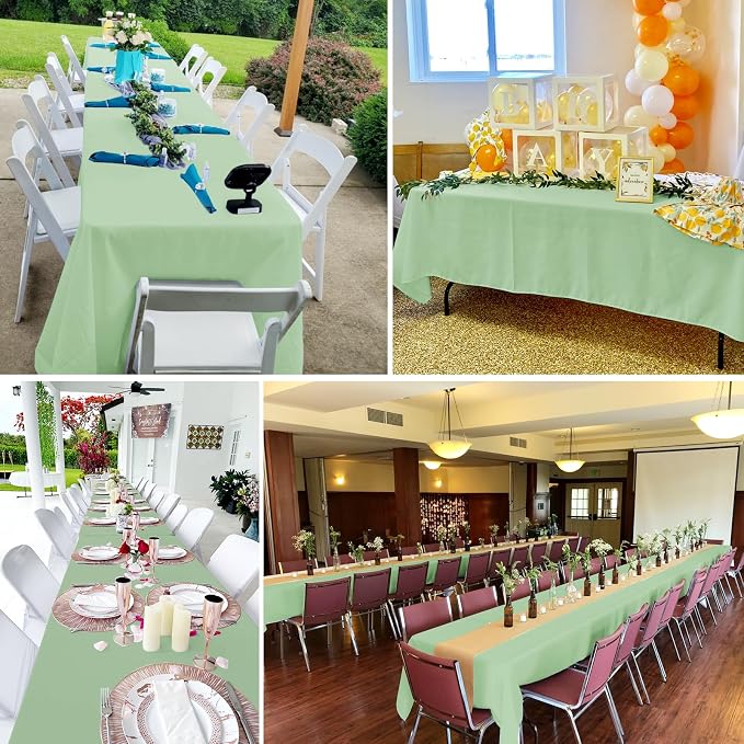 6 Pack Tablecloth 60 x 102 inch Polyester Table Cloth for 6 Foot Rectangle Tables,Stain and Wrinkle Resistant Washable Fabric Table Covers Polyester Sage Green Table Clothes for Wedding,Party,Banquet