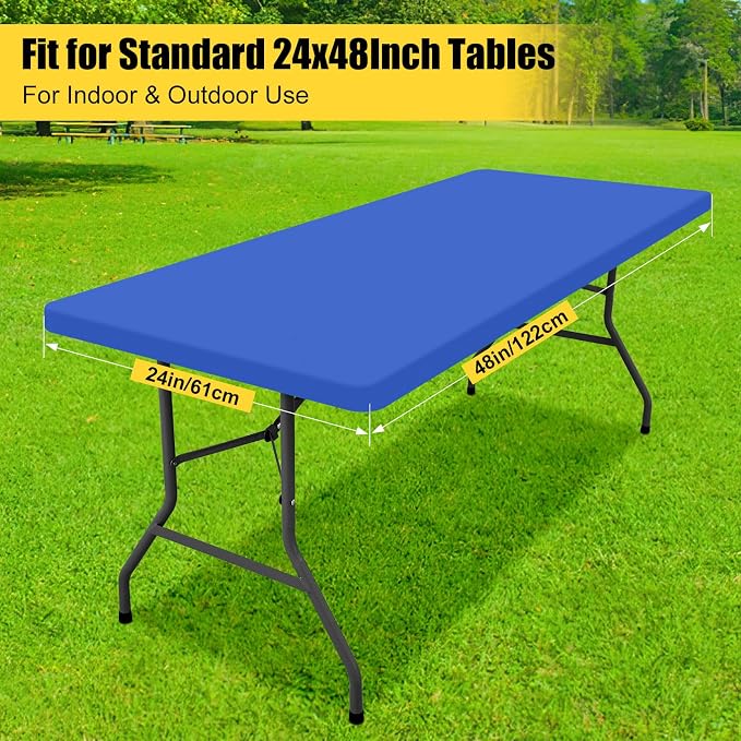 Smiry 3 Pack Rectangle Table Cloth, Elastic Fitted Flannel Backed Vinyl Tablecloths for 4ft Folding Tables, Waterproof Wipeable Table Covers for Indoor, Outdoor, Camping and Picnic (Blue, 24"x48")