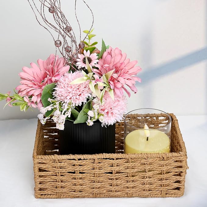Pink Flowers Table Centerpieces - Set of 6 Pre-Made Daisy Floral Arrangements with Black Metal Vase for Birthday, Baby Shower, Party, Events Celebration Decorations - Dusty Pink & Rose Gold