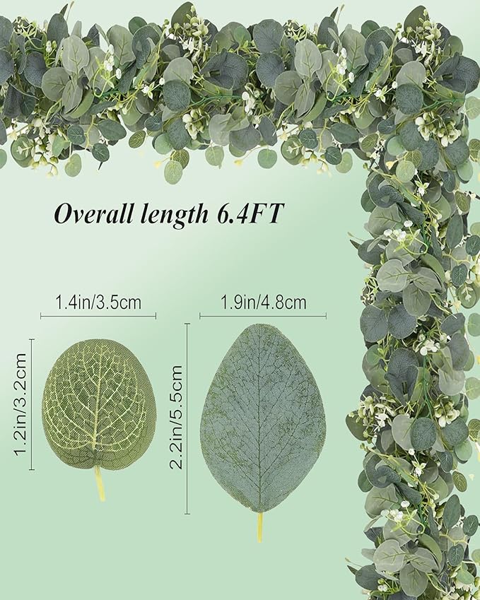 Eucalyptus Garland 6FT Artificial Ivy Greenery Fake Silver Dollar Eucalyptus Leaves Vines Table Decor Green Vine Spring Artificial Vines for Home Mantle Party Decor Indoor/Outdoor (1)
