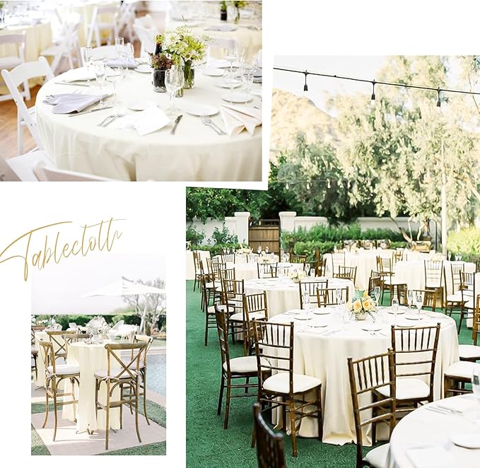 fani 10 Pack 120 Inch Round Tablecloth, Ivory Polyester Fabric Table Cloth for Round Table, Stain and Wrinkle Washable Table Cover for Wedding Party Dining Table Buffet Banquet Restaurant and Camping