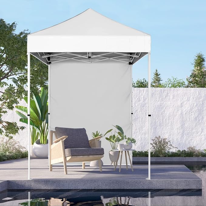 COOS BAY 5x5 Pop Up Canopy Tent with Side Wall, Easy Setup Portable Sun Shelter with Carry Bag, Outdoor Shade for Beach, Camping, Sports & Backyard, White