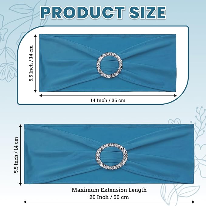 VDS - Dark Teal | Spandex Chair Sashes Bows | 250 PCS | Stretch Elastic Banquet Universal Folding Chair Band Tie with Silver Buckle Slider for Wedding Party Conference Celebration Event Decoration