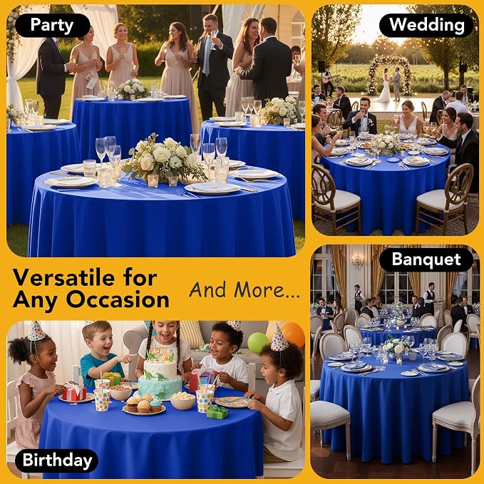 6-Pack Royal Blue Round Tablecloths, 132 Inches, Stain-Resistant Polyester for 6-8 Ft Round Tables - Washable Table Covers for Weddings, Banquets, Birthday Parties, Events